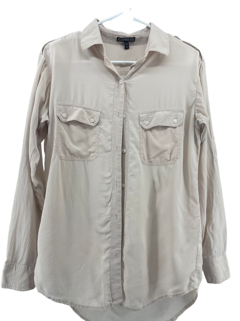 Express Cream Long Sleeve Button Down Shirt Chest Pockets Women's Size XS